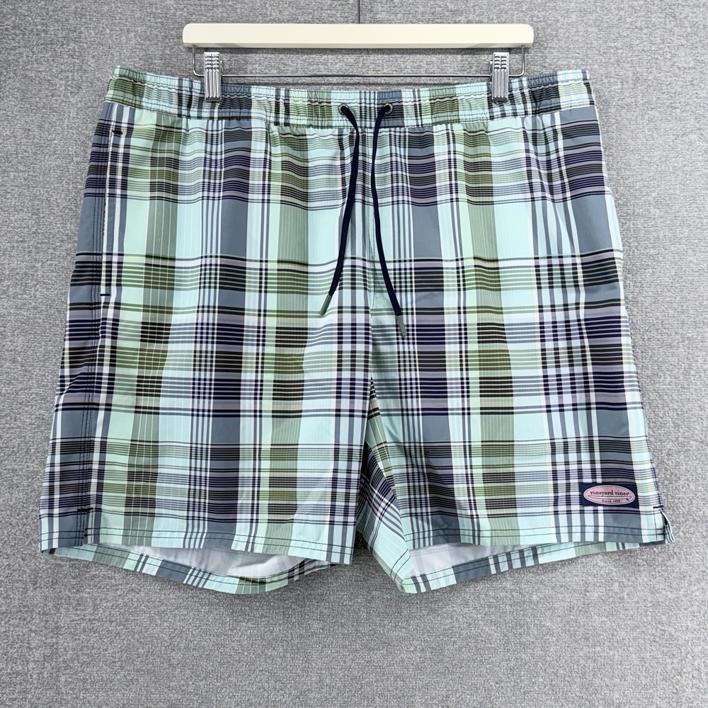Vineyard Vines Swim Trunks Men Size XL Green Plaid Summer Beach Relax